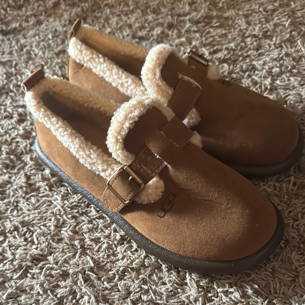 UGG Brown and Cream Suede Slippers with Plush Lining